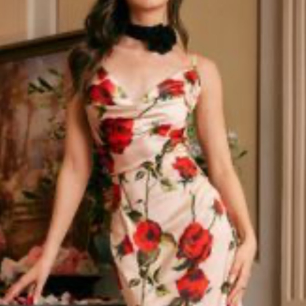 Cider Forgotten Rose Satin Maxi Dress